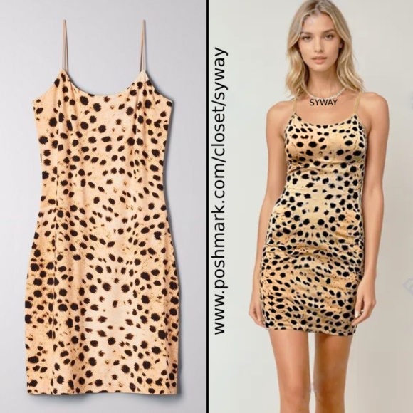 Aritzia Wilfred Free Stretch Bodycon Cheetah Mini Tank Tiny Dress - Picture 1 of 10